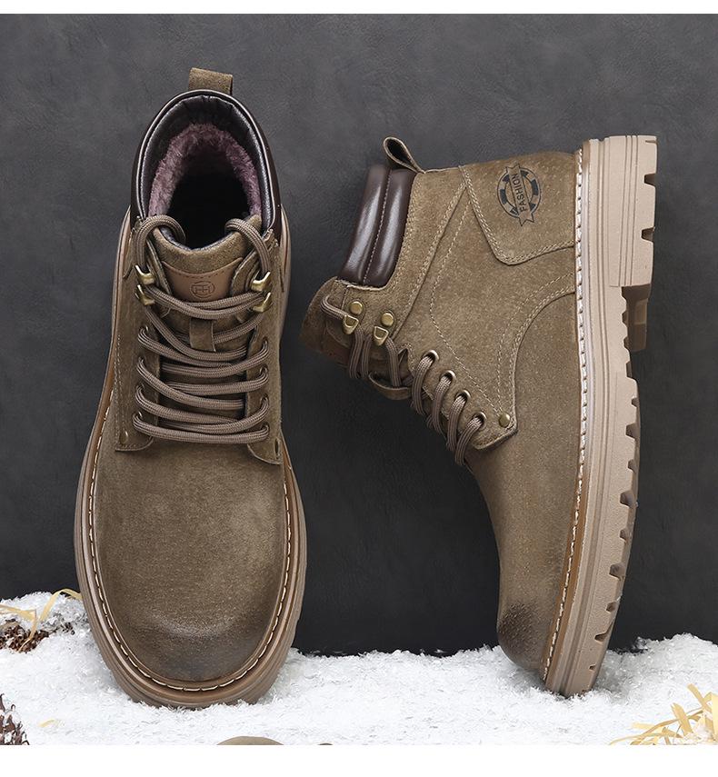 Men's High-Top Warm Genuine Leather Martin Boots - Yellow, Casual Outdoor Hiking & British Work Style for Autumn/Winter