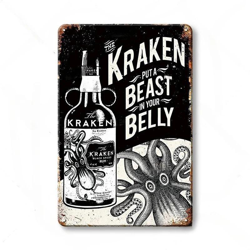 Vintage plechové cedule s rumem Captain Morgan, plakáty, nástěnná dekorace, retro kovová cedule, Havana Club, Bacardi, Kraken, plaketa, bar, kuchyně