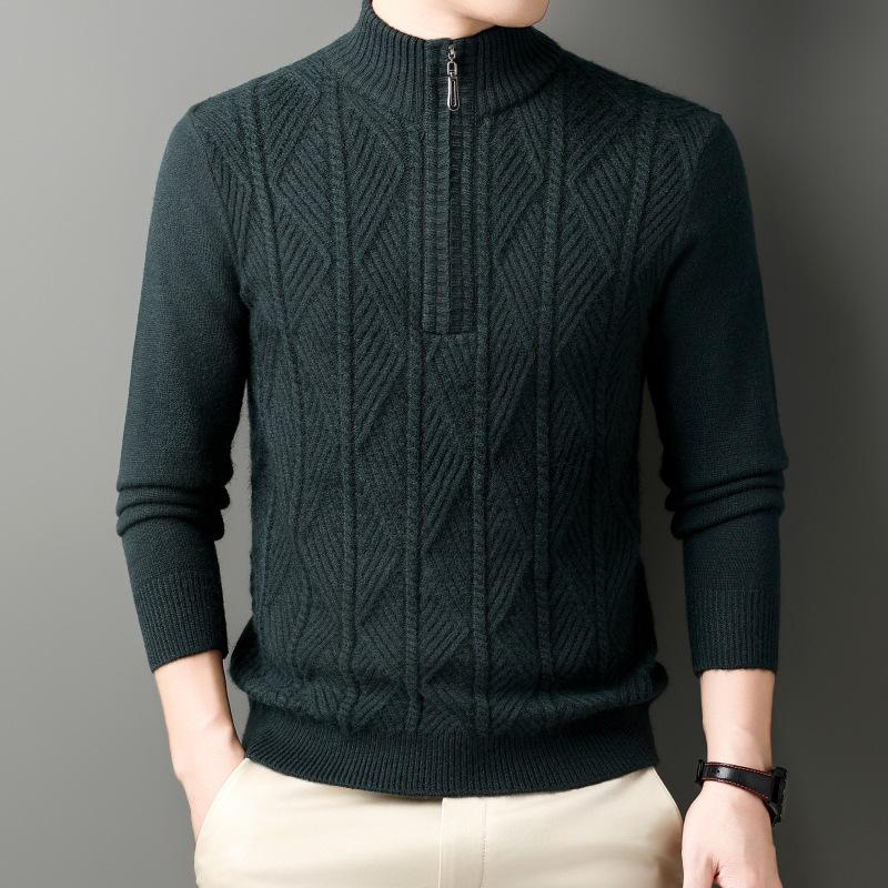 Men's Thick Warm Half-Zip Knit Sweater - Business Casual Pullover for Autumn/Winter