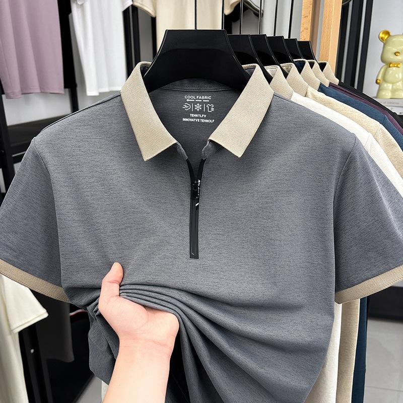 Polo Shirt Summer Breathable Lapel Collar Casual Loose Fit Short Sleeve Versatile M серый
