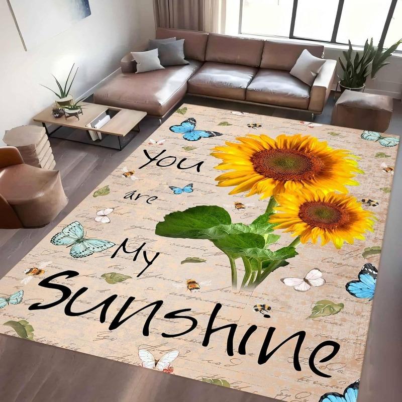Retro Rustic Style Sunflower Print Carpet European Classic Artistic Home Decor Rug Soft Non-Slip Mat for Living Room Bedroom