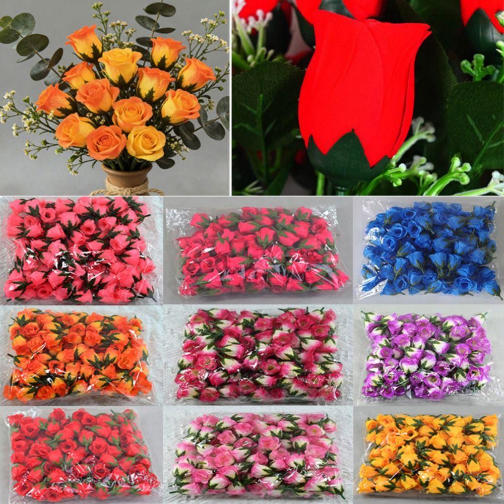 100 ST/påse 3,5*5 cm Konstgjorda Knoppblommor DIY Bröllopsfest Trädgård Rosor Simulerad Krans Heminredning