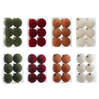 6pcs Set 8CM Size Christmas Ball Decoration Plastic Velvet Balls Flock Colored Window Scene Decorative Balls Party Wedding Gifts