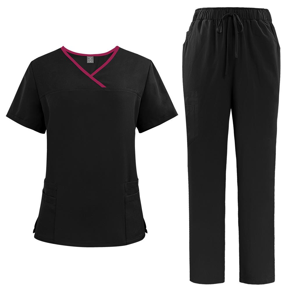 Two Piece Set V-neck Short Sleeved Nursing Uniform Set Tops+Pants Scrub Suit Fast-drying Suits