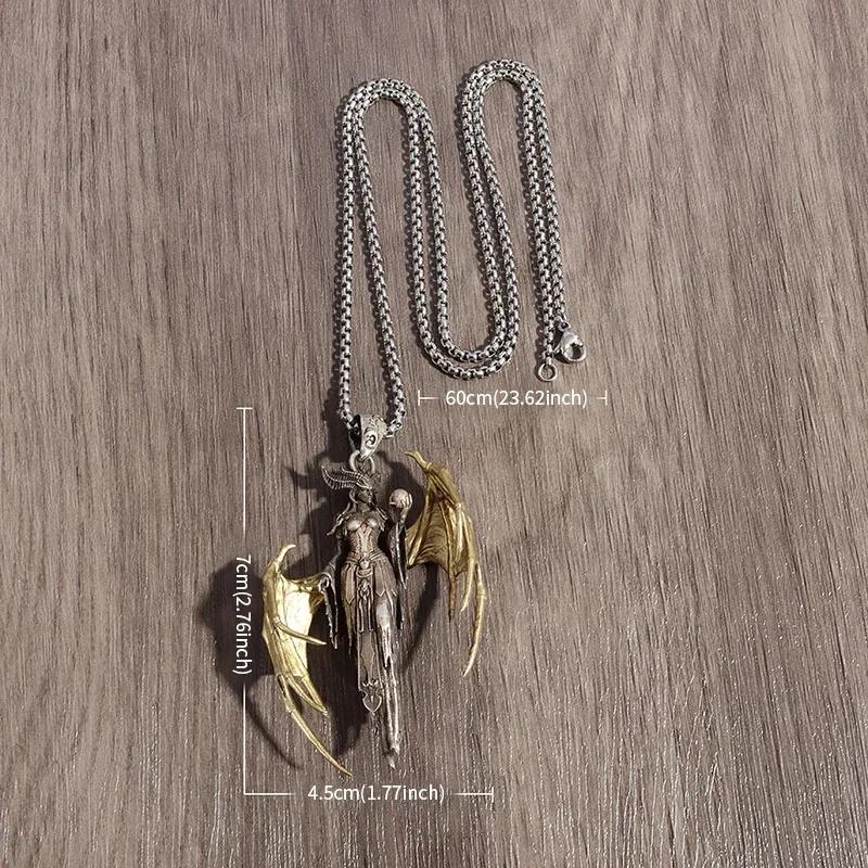 Vintage Gold Wings Wings Necklace Hell Devil Mother Pendant for Men and Women Couples Hip Hop Rock Punk Jewelry