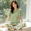 Plaid Cartoon Pajamas Women's Summer Vitality Girl Round Neck Short-sleeved Trousers Suit Casual Can Be Worn Outside Loungewear