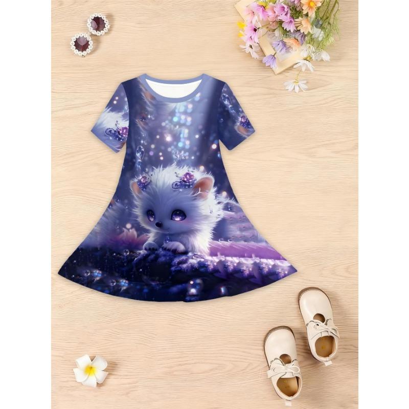 

3D Alien Dress with Random Alien Print - Short Sleeve Round Neck Dress Suitable for Casual Sports, Outdoor Play & Birthday Parties, 170