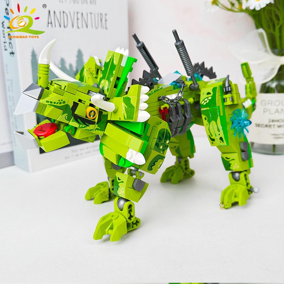HUIQIBAO 2v1 Svět Jurských Dinosaurů Stavebnice Město Triceratops Velociraptor Dino Park Kostky Dětská Hračka
