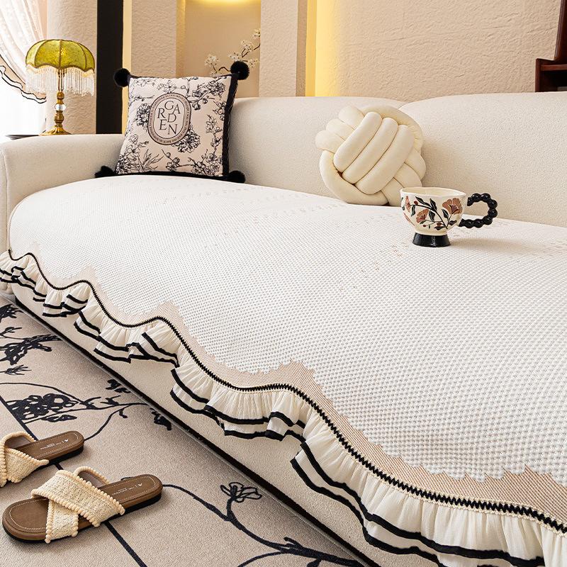 

2025 new cool bean sofa cushion summer cool feeling ice silk sofa cushion straight row non-slip sofa cushion cover cloth towel 45 * 45 Pillow Cover