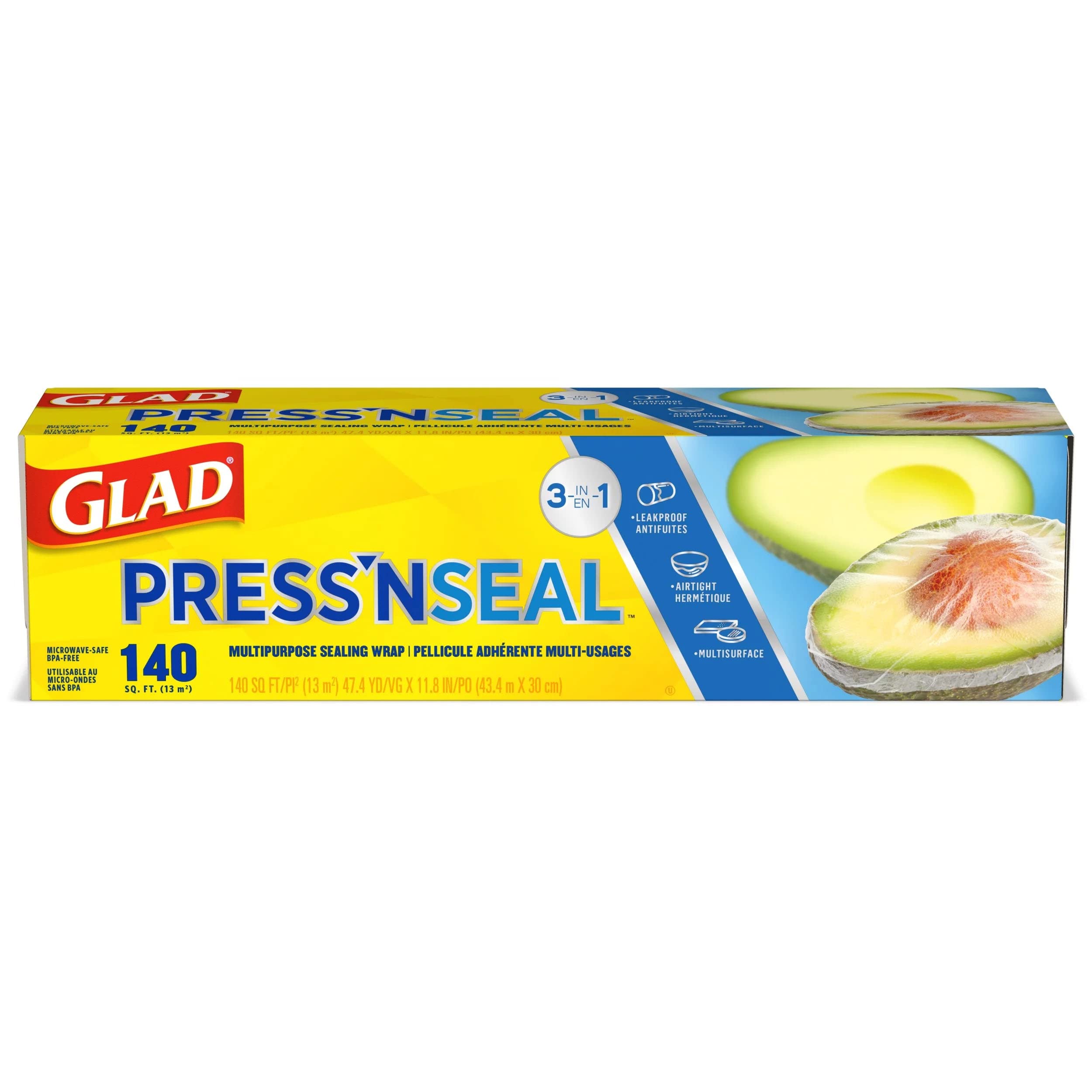 Glad Wrap 43.4m Press and Seal Multi-Purpose Food Storage Wraps, Pack of 3