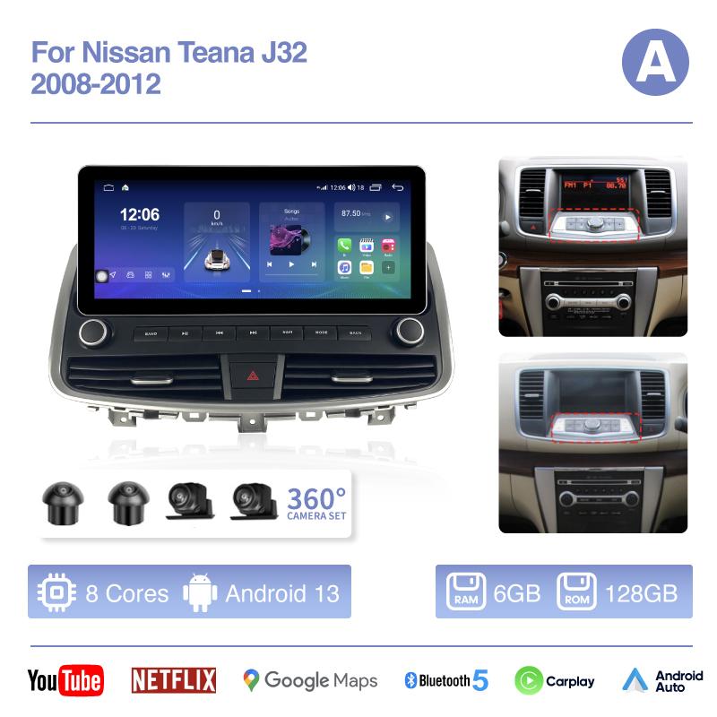 12.3" For Nissan Teana J32 2008-2012 Car Multimedia Video Player GPS Navigation Radio Android13 8Core 8+256 Carplay 4G 360camera