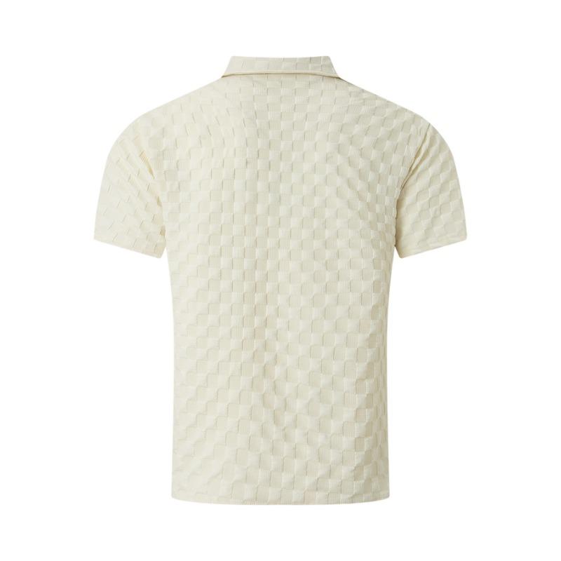 Mens Jacquard Short Sleeve Lapel Casual Check Fashion Shirt