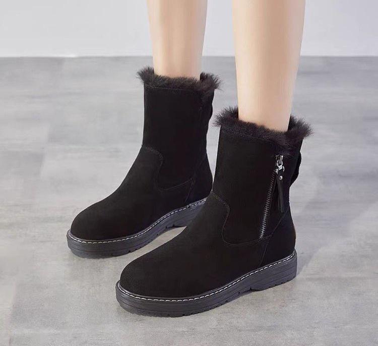 Snow boots women's trend winter new medium tube piled thickened warm cotton shoes fur integrated winter women's boots