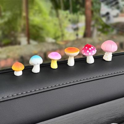 6 Peças Mini Figura de Cogumelo Decorações de Computador Pequenas Estátuas Decoração Resina Ornamentos Criativos