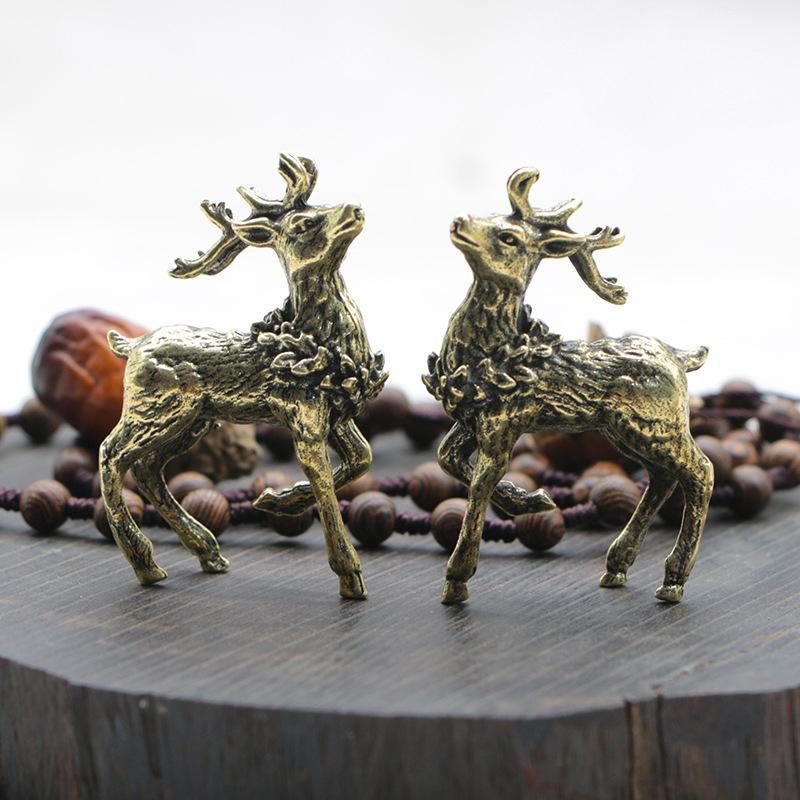 2Pcs Pure Copper Deer Sculpture Ornaments  Brass Miniature Figurines Lucky Craft