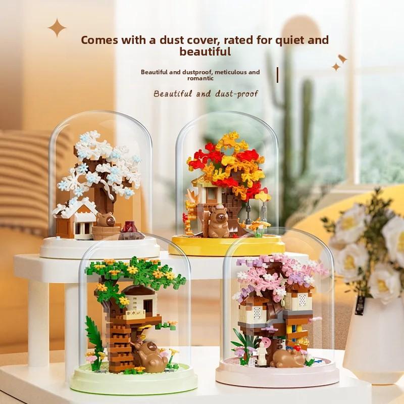Cherry Blossom House Micro Building Blocks for Adults Capybara Assembly Model Building Toys Home Decorations Moc Bricks Sets