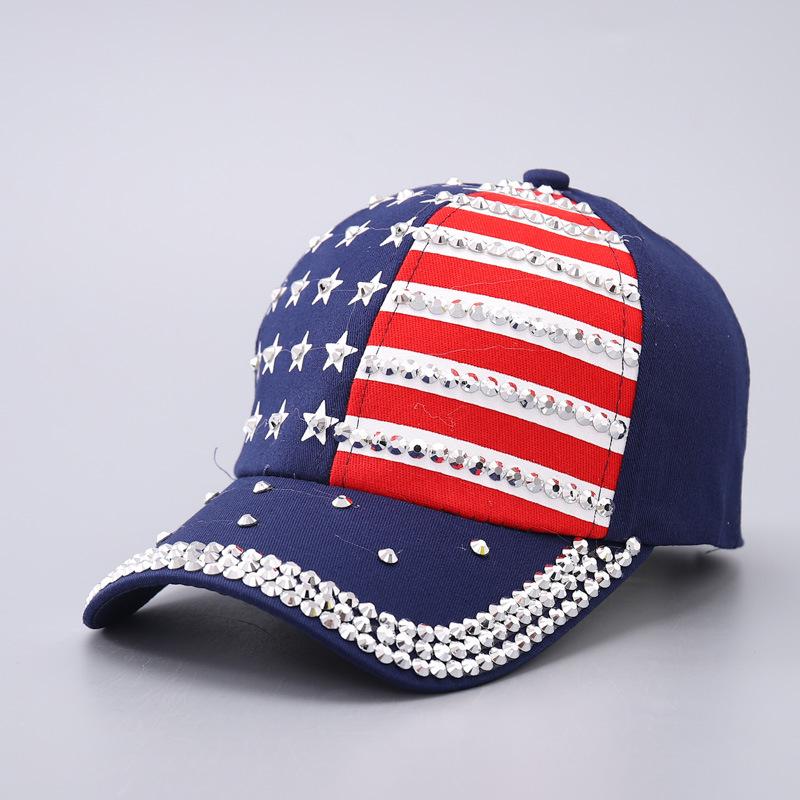 American flag baseball cap men's and women's fashion rhinestone USA curved brim cap spot batch