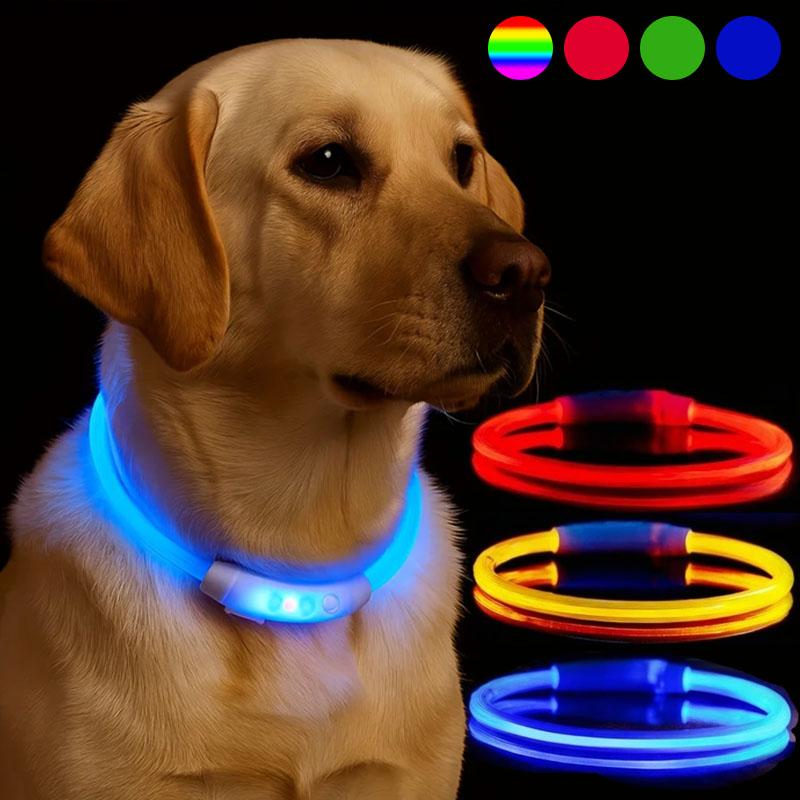 New LED Dog Collar USB Rechargeable,3 Mode Adjustable Glowing Dog Collar for Night Walking,Safe Reflective Pet Collar