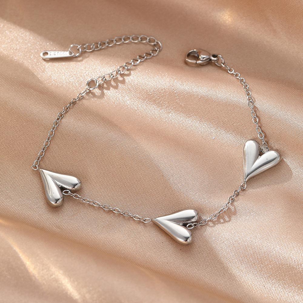 Stainless Steel Peach Heart-Shaped Bracelets for Women Minimalism Gold Color Chain Charm Bracelet Fashion Waterproof Jewelry
