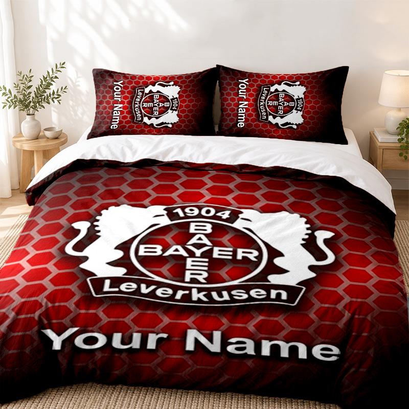 Bayer Leverkusen Custom Name 3pc Set Perfect for Bedroom Use Comfortable Bedding Set Includes a Duvet Cover and Two Pillowcases Ideal Birthday or Chri