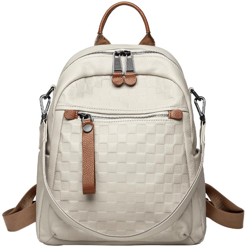 

Рюкзак ручной работы из натуральной кожи с рисунком в клетку, большой емкости, школьная сумка