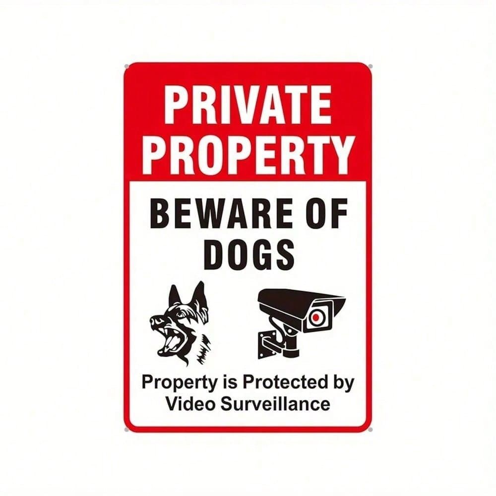 Metal Poster Wall Decor Private Property Security 24/7 Surveillance Beware of Dog Burglar Protection