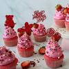 Cake Decor Valentine's Day Cupcake Topper Red Sequin Cake Topper Wedding Rose Bear Cake Insert For Valentine's Day Party Cupcake