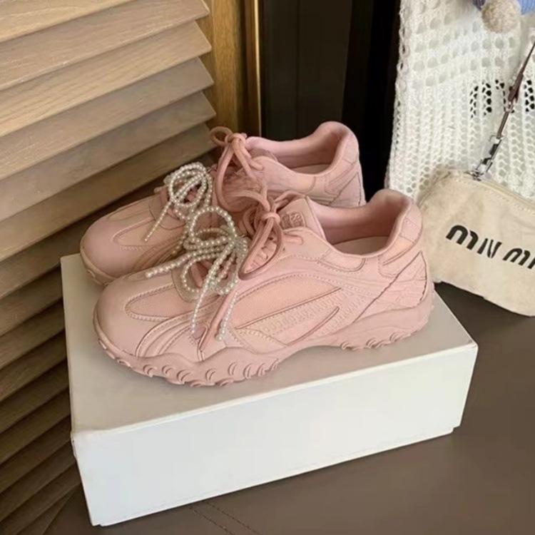 Yunfu Shu 2025 Spring New Lace Pearl Mandarin Duck with Platform-soled Dexun Forrest Gump Shoes Korean Versatile Casual Shoes