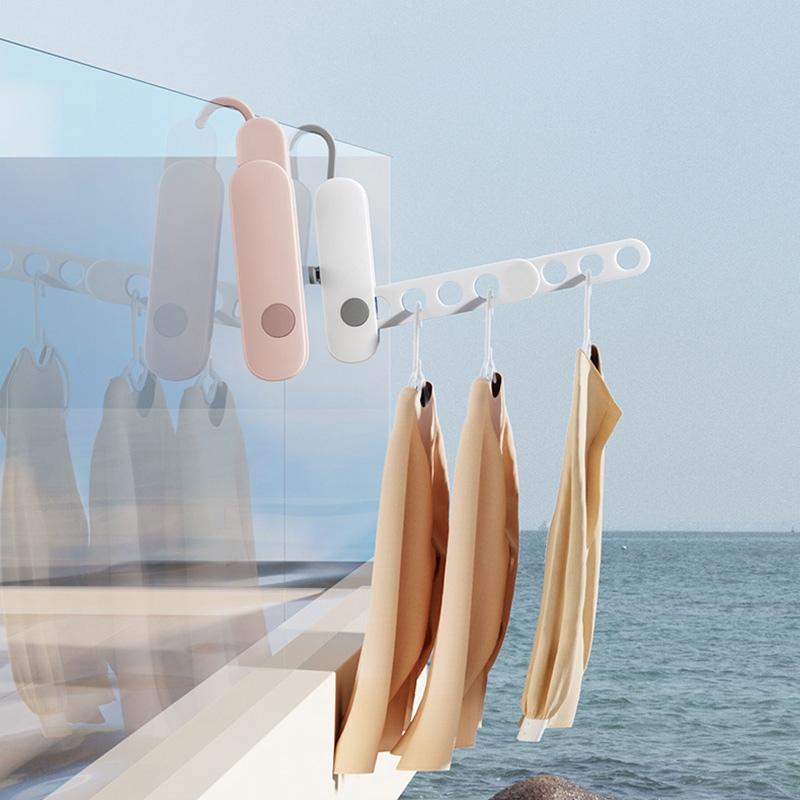 Portable Foldable Clothes Hanger with 7 Holes Multi-functional Drying Rack for Travel Hotel Business Trip Lightweight Space Saving Organizer