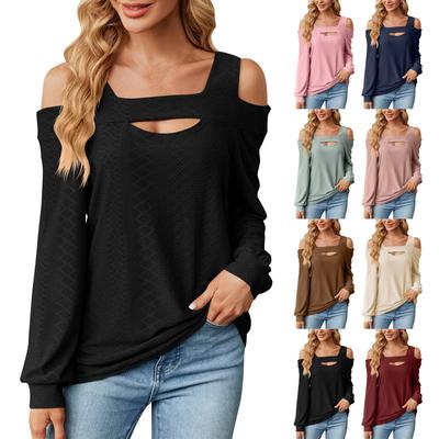 Women's Elegant And Fashionable Design Solid Color Hollow Sexy Loose Long-sleeved T-shirt Top