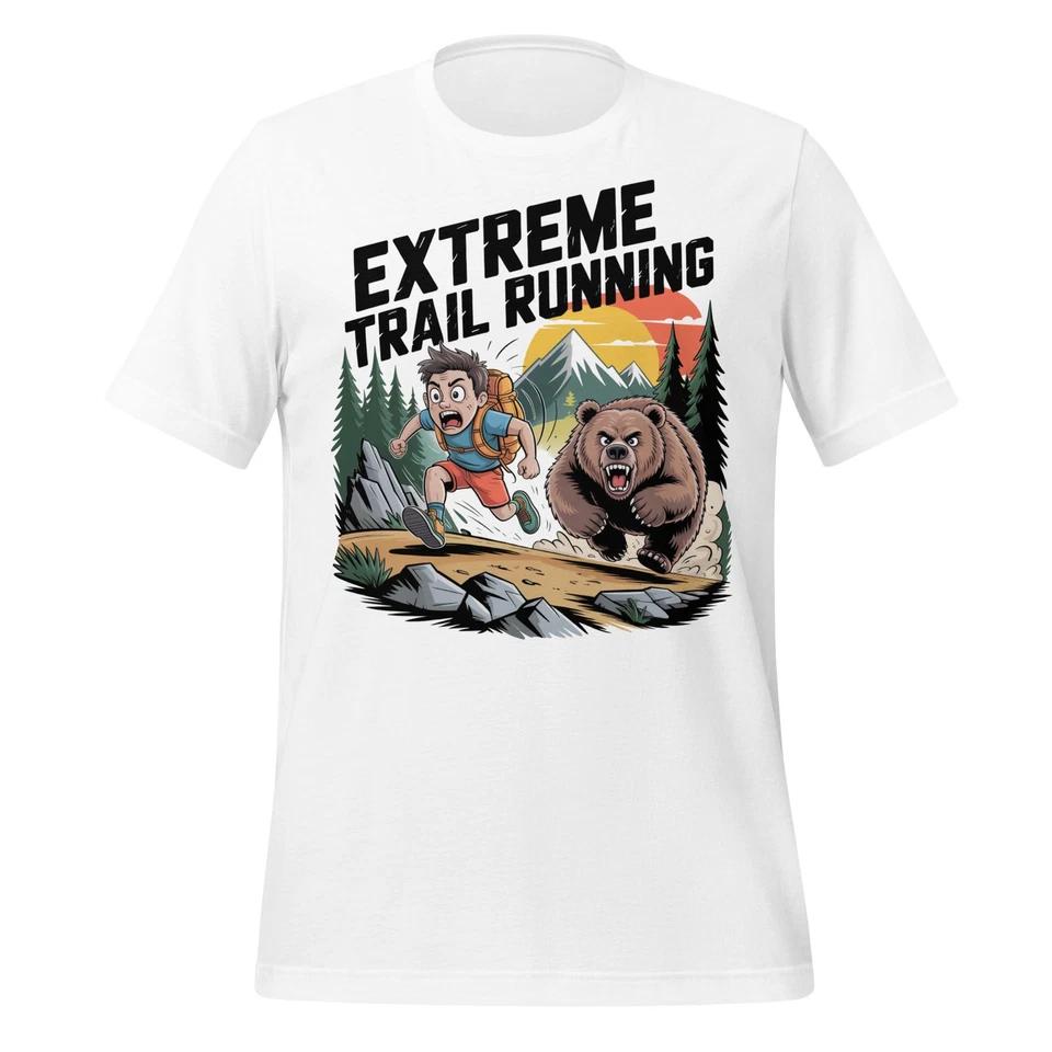 Extreme Trail Running Funny Hiking Shirt Bear Chase Cartoon Unisex Outdoor Tee 3XL