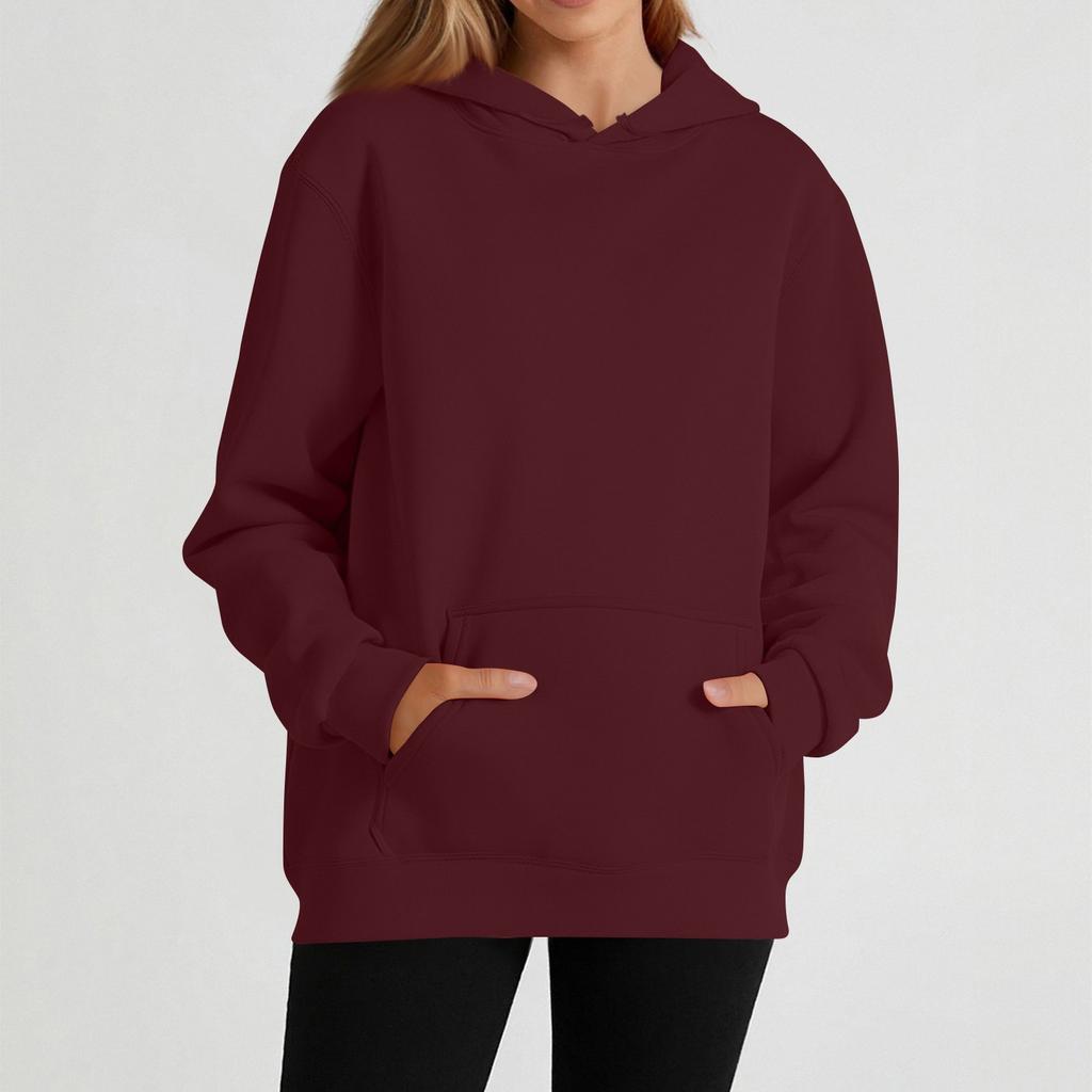Women's casual long-sleeved solid color hooded sweatshirt