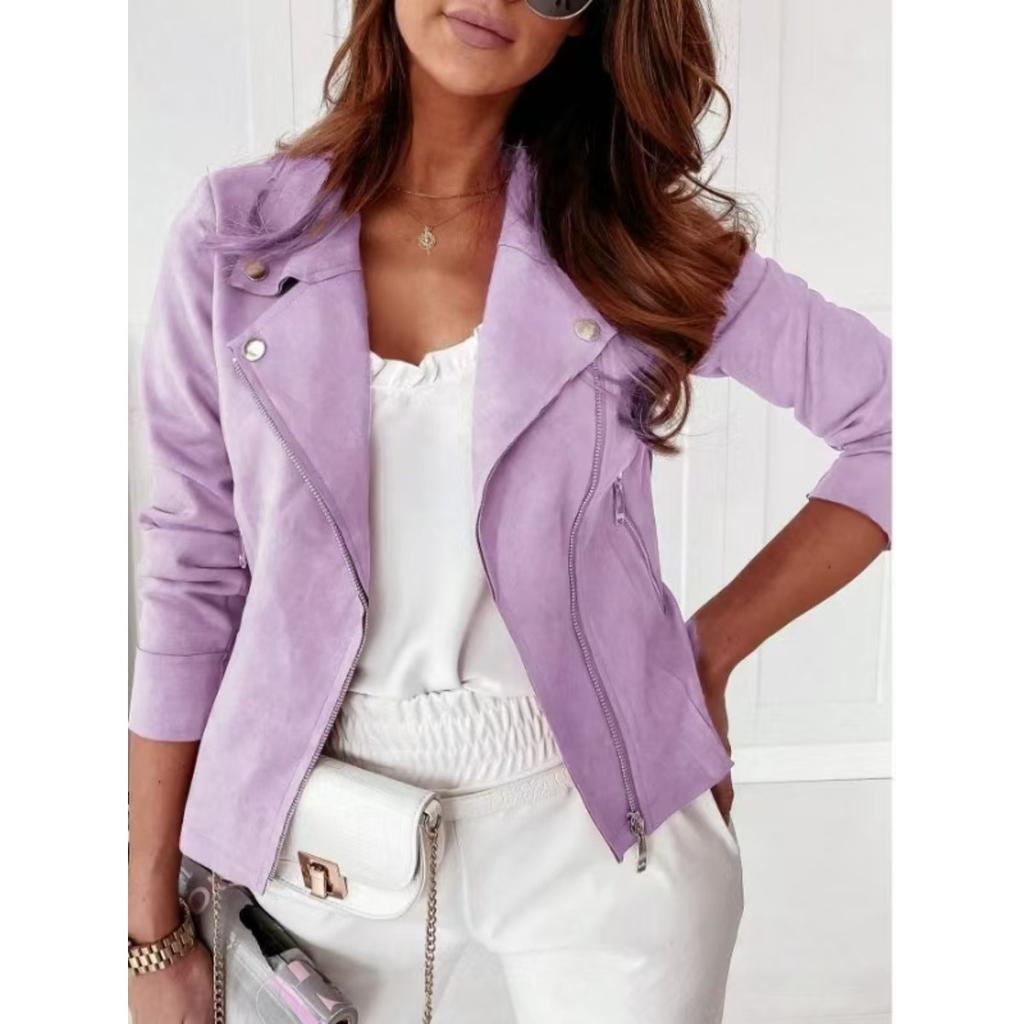 Leather & Suede - Hot Selling Women's Fashion Casual Faux Suede Moto Jacket with Zipper & Buttons, In Stock