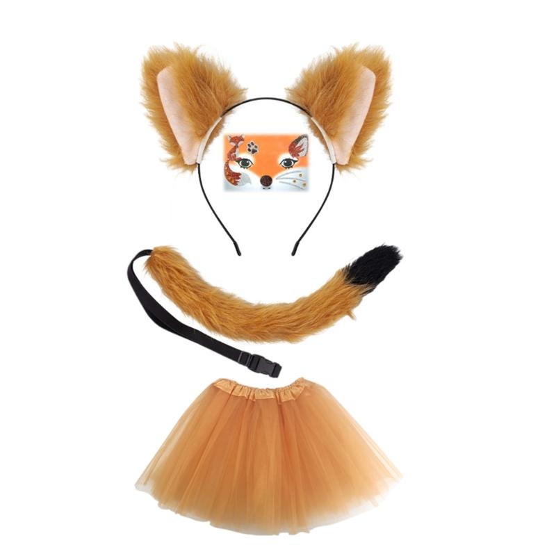 Child Animal Role Play Costume Animal Ear Headband Tail Skirt Halloween Animal Outfit Accessory for Kid Boy Girl Cosplay