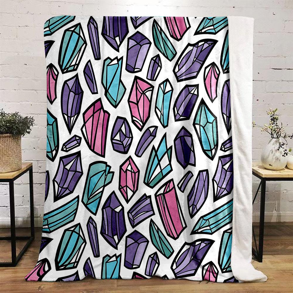Colorful Geometric Crystal Pattern Patterned flannel blanket perfect for the bedroom living room, sofa, or a little nap