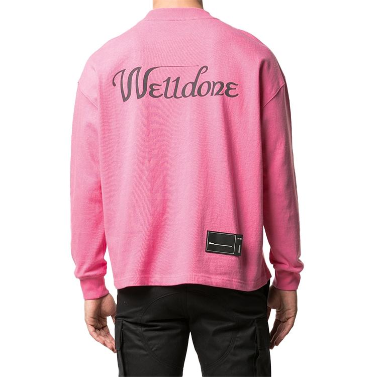WE11DONE Classic Large Logo Loose Fit Round Neck Printed Long Sleeve T-Shirt Unisex Tops Pink WD-TP4-20-712-U-PK