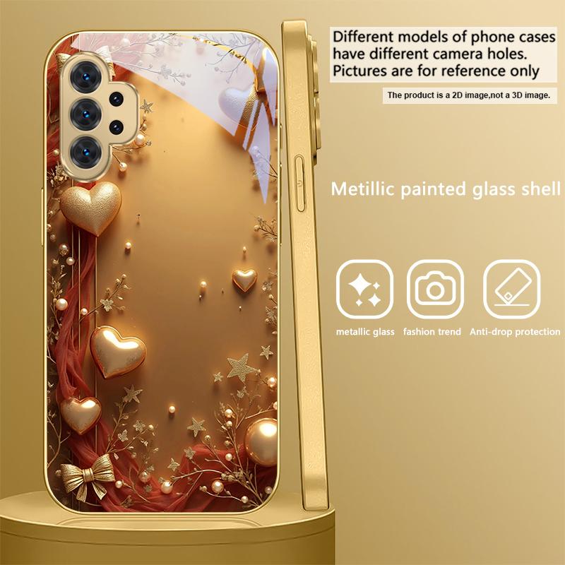 Goldenes Band und Schleife Für Samsung A 31 32 A33 A34 35 14 A15 13 16 25 26 50 52 53 54 55 56 70 71 72 73 Goldenes Glas Handyhülle