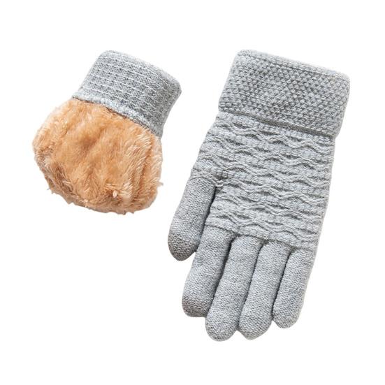 

1 пара женских зимних перчаток Двухслойные Утепленные Плюшевые Жаккардовые Вязаные Пять Пальцев Унисекс Противоскользящие Для Холодной Погоды Вождения Гольфа 22cm серый