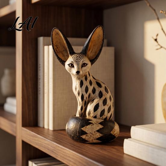 Unique Wildlife Art Accents Fox Figurine Sitting Resting Pose Wood Carved Style Resin Animal Statue Decorative Statues for Bookshelf Desktop