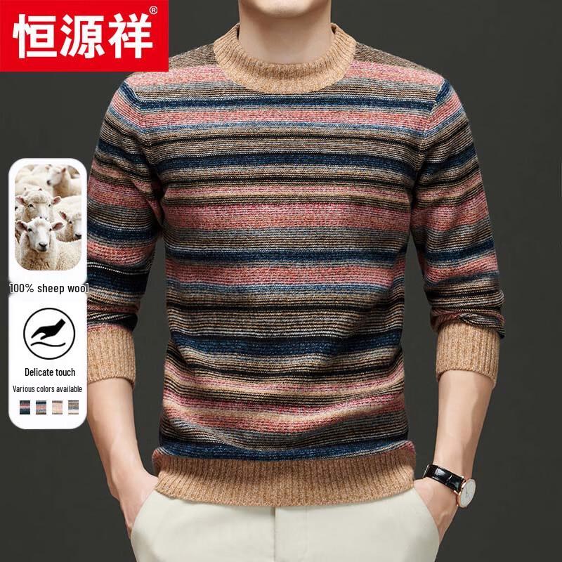 

Чоловічий светр Hengyuanxiang з 100% вовни з круглим вирізом, товстий, у смужку 2XL