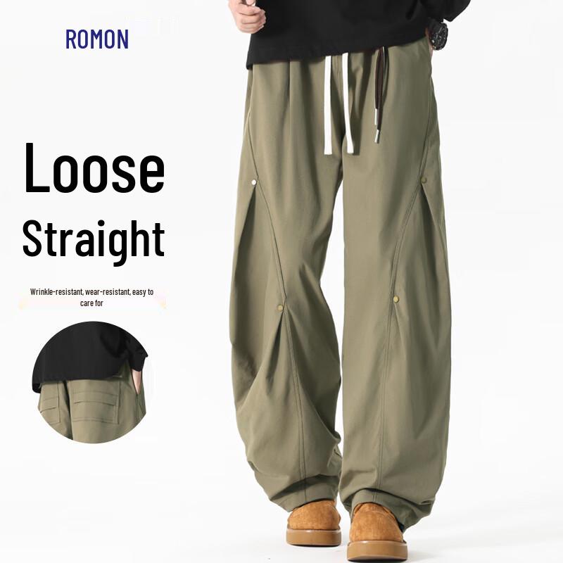 Luomeng American Style Loose Wide-Leg Casual Cargo Pants