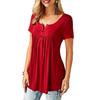 Casual Women Loose Short Sleeve Tunic Blouse O Neck Button Top Ladies Shirts Elastic
