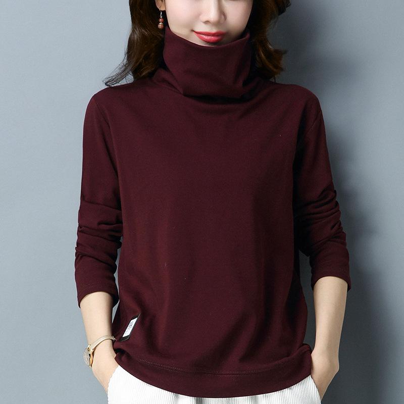 Women's High Neck Fleece-Lined Loose Long Sleeve T-shirt - 2024 Trendy Autumn/Winter Korean Style