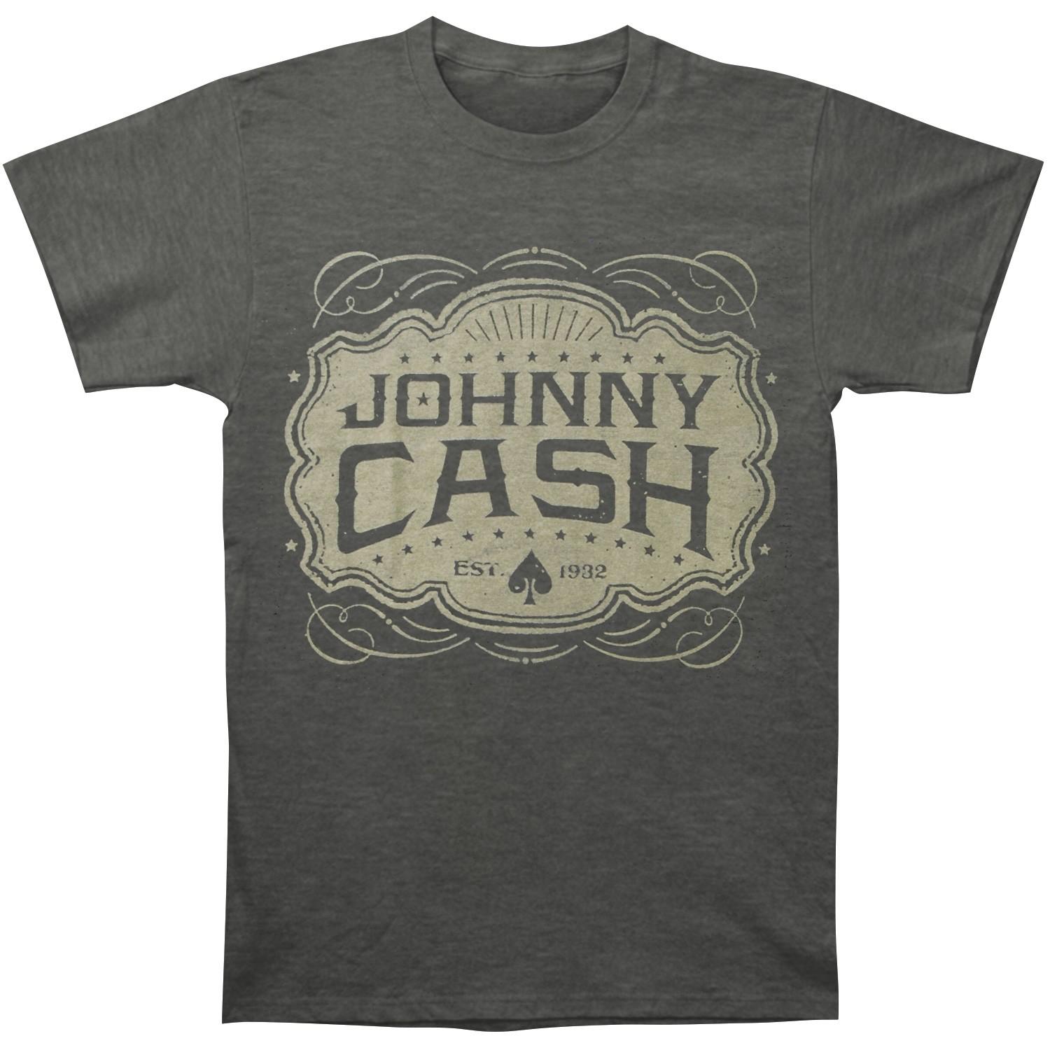 Men s Johnny Cash JC Emblem T-shirt Large Heather Charcoal 4XL
