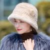 Mink fur straw hat children's autumn and winter hat fisherman hat fashion warm basin hat new woven elegant hat