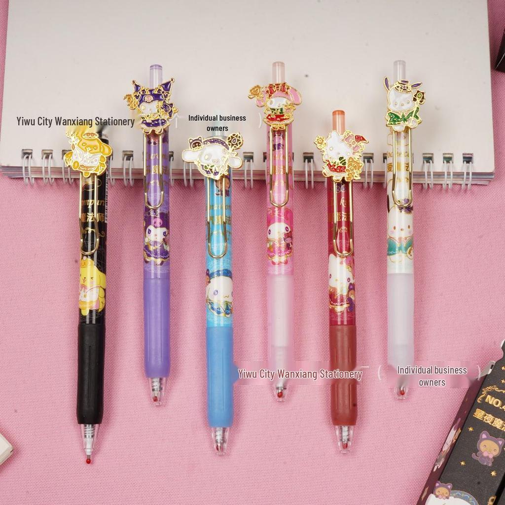 Sanrio Starry Night Magician Pen - Smooth Writing Click Pen with Cute Stickers for Students