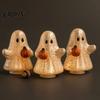 Cute Ghost Ornaments Light-Up Resin Figurine, Glowing Desktop Ornament, Warm Spooky Home Accents Light Halloween Statue for Bedroom Shelf Tabletop