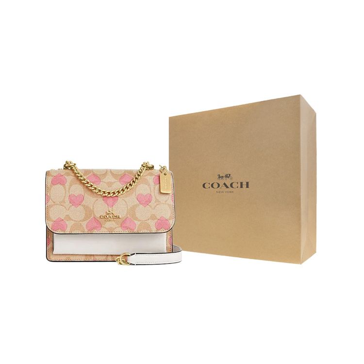 Coach Klare 18 Heart Print Classic Monogram Flap Letter Logo Canvas And Leather Chain Shoulder Bag Women Shoulder Bag CO950-IMOTV