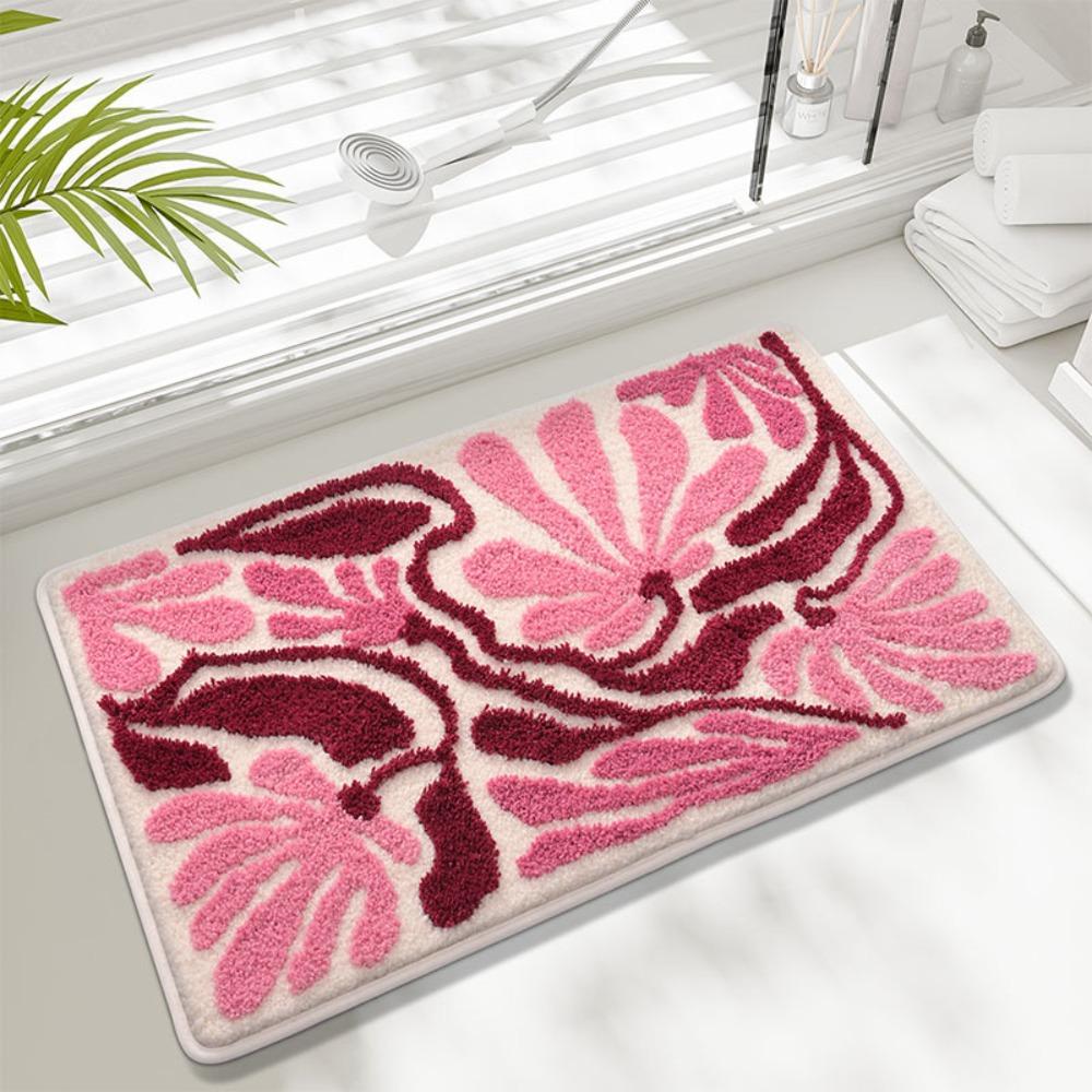New Non-Slip Bath Mat Microfiber Quick Drying Bathroom Rug Washable Abstract Leaves Shower Blanket Home Bathroom