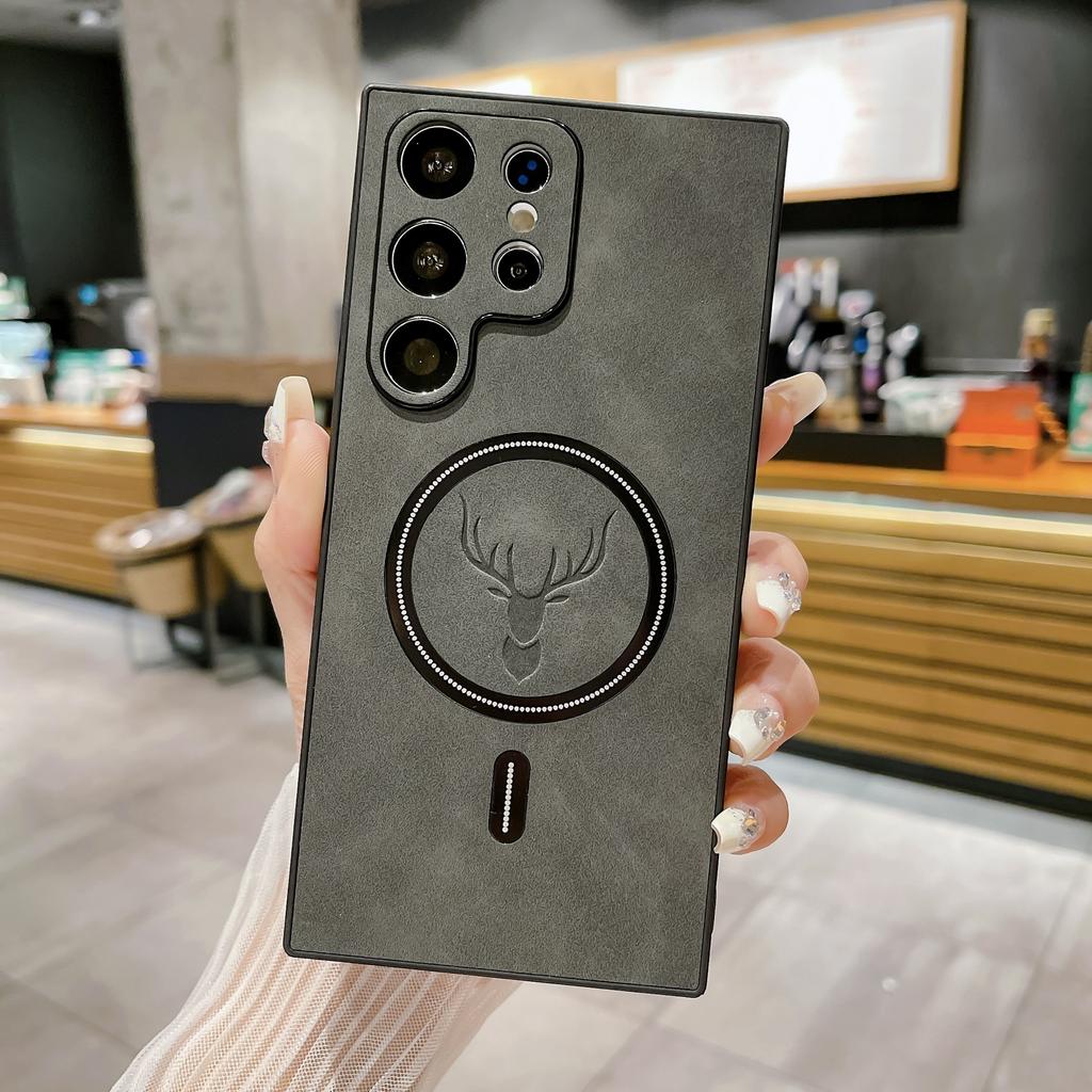 Samsung S25ultra Mobile Phone Case S24U Magnetic Deer Head New S23FE Lambskin Protective Case S22